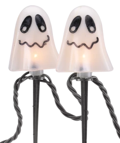 For Living Plastic Ghost Stake Lights And Covers Kit For Halloween, Plug-In, White, 10-pc