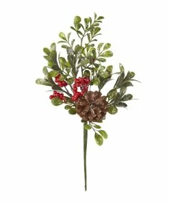 FOR LIVING CANVAS Artificial Boxwood Berry & Cedar Pinecone Christmas Pick, Assorted Style, 12-in