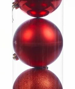 For Living Shatterproof Decoration Ball Christmas Ornament Set, Red, 6-in, 3-pc