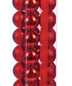 For Living Shatterproof Decoration Ball Christmas Ornament Set, Red, 60-mm, 50-pc