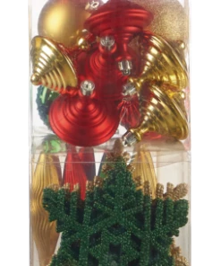 For Living Trim Shatterproof Red Nordic Christmas Ornament Set, Assorted Style, 52-pk