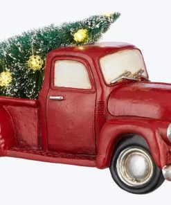 For Living Battery Operated Light-Up Christmas Vintage Decoration Toy Truck, Red, 11-in