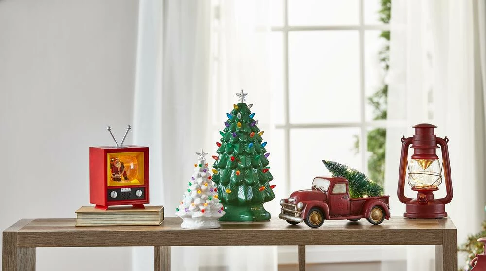 For Living Ceramic Battery Operated Christmas Decoration Tabletop Tree, White, 8-in - Image 6