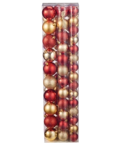 For Living Shatterproof Decoration Ball Christmas Ornament Set, Red & Gold, 60-mm, 74-pc