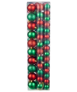 For Living Shatterproof Decoration Ball Christmas Ornament Set, Green & Red, 60-mm, 74-pc
