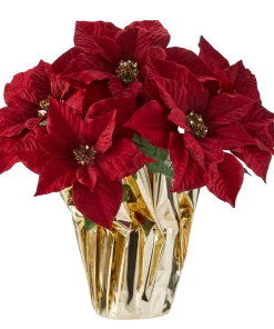For Living Christmas Artificial Poinsettias BasketDécor, Red