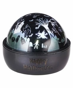 For Living Battery Operated Shadow Globe With LED Lights Of Halloween Scenes, Black, 6 1/4-in