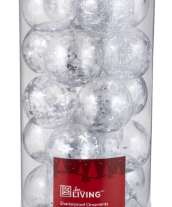 For Living Clear Shatterproof Ornament Set With Silver Fill, 20-pc