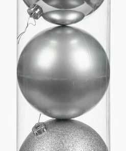 For Living Shatterproof Decoration Ball Christmas Ornament Set, Silver, 6-in, 3-pc