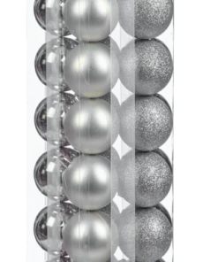 For Living Shatterproof Decoration Ball Christmas Ornament Set, Silver, 2 2/5-in, 50-pc