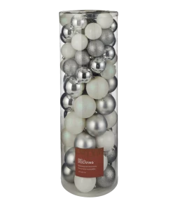 For Living Shatterproof Ball Christmas Ornament Set, Silver, Assorted Size, 80-pc