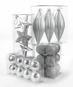 For Living Shatterproof Decoration Silver Christmas Ornament Set, Assorted Style