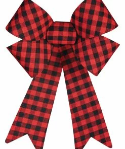 For Living Christmas Decoration Bow Small, Buffalo Check, 9-in