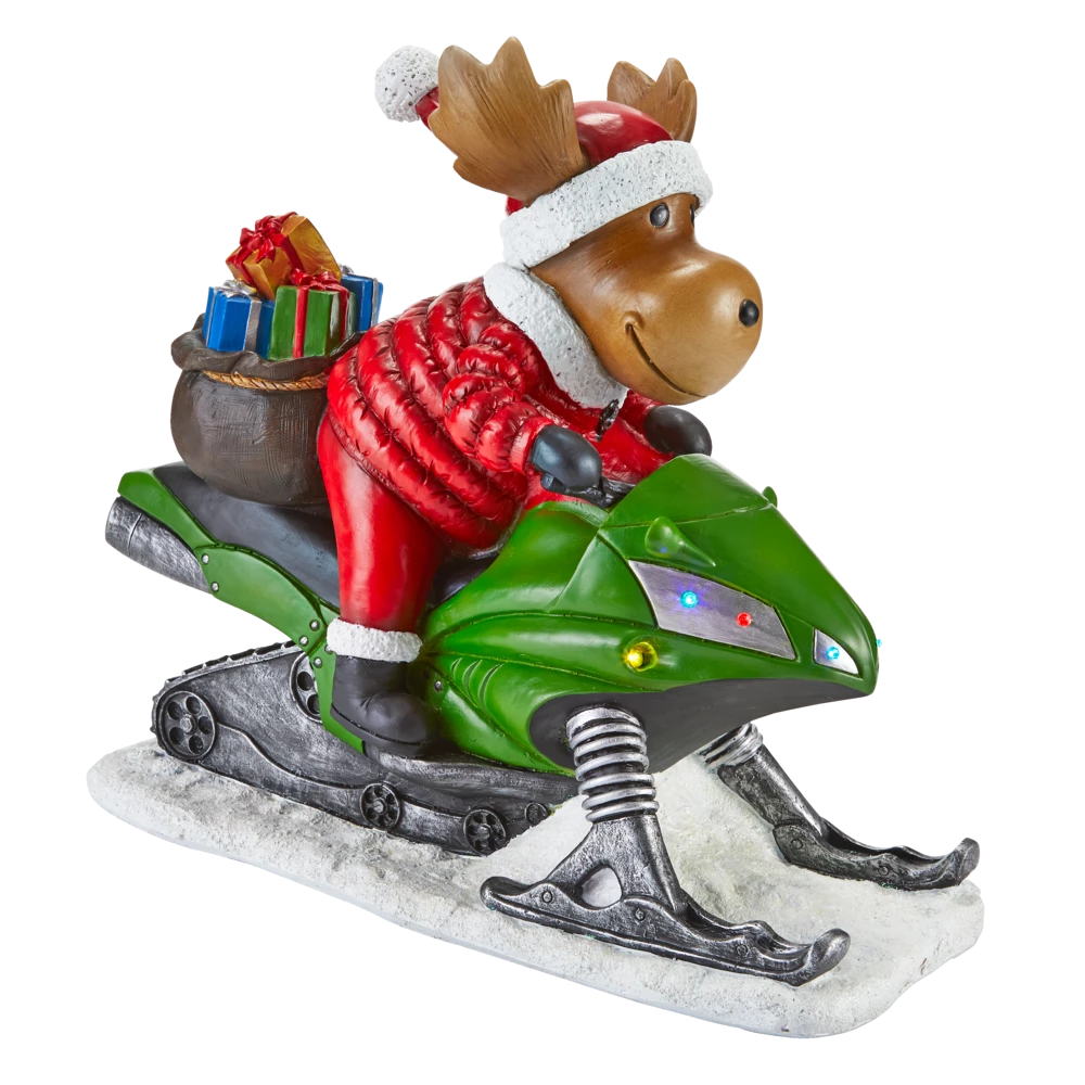 For Living Ceramic Christmas Moose On Snowmobile Décor, 20-in