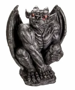 For Living Battery Operated Gargoyle Statue With LED Lights For Halloween, Black, 29-in