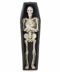 For Living Human Skeleton In Coffin With LED Lights For Halloween Decorations, Black, 4-ft