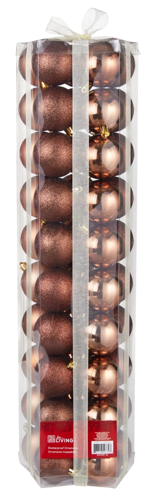 For Living Sugar Brown Shatterproof Ornament Set, 50-pc