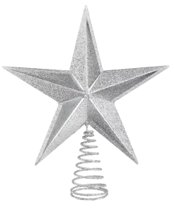 For Living Christmas Glittering Decoration Star Tree Topper, Silver, 12-in