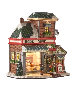 For Living LED Christmas Village Book Shop Decoration Set, 7 1/2-in