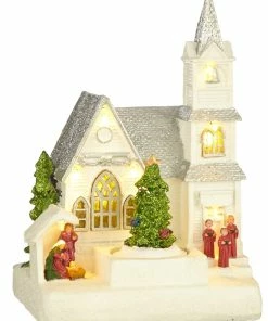 For Living Battery Operated Miniature Christmas Village Church Scene Decoration Set, 8-in