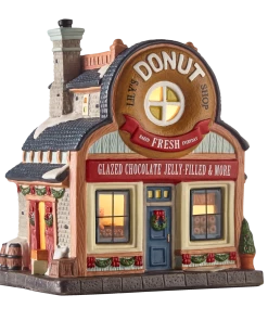 For Living Porcelain Christmas Donut Shop Village Decoration Set, 8-in