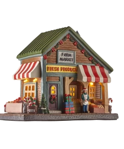 For Living LED Christmas Village Scene Farmers Market Decoration Set, 8 1/4-in