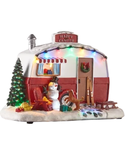 For Living Battery-operated Christmas Happy Camper Village Decoration Set, 8 7/8-in
