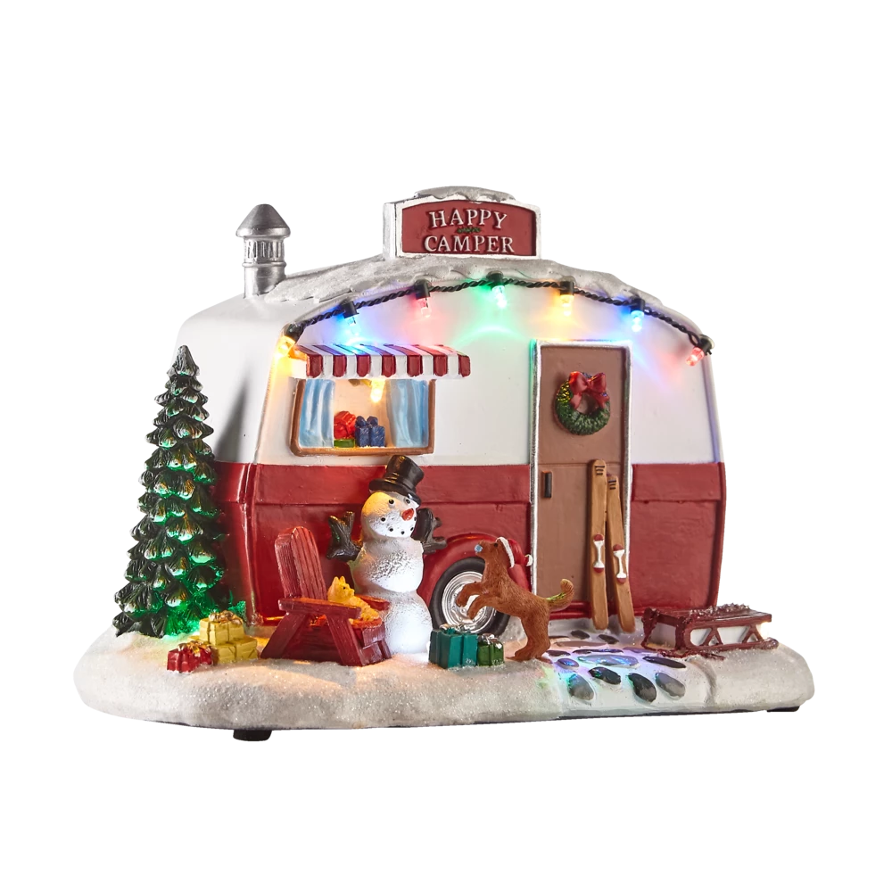 For Living Battery-operated Christmas Happy Camper Village Decoration Set, 8 7/8-in