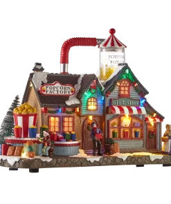 For Living LED Christmas Village Scene Popcorn Plant Decoration Set, 12 5/8-in