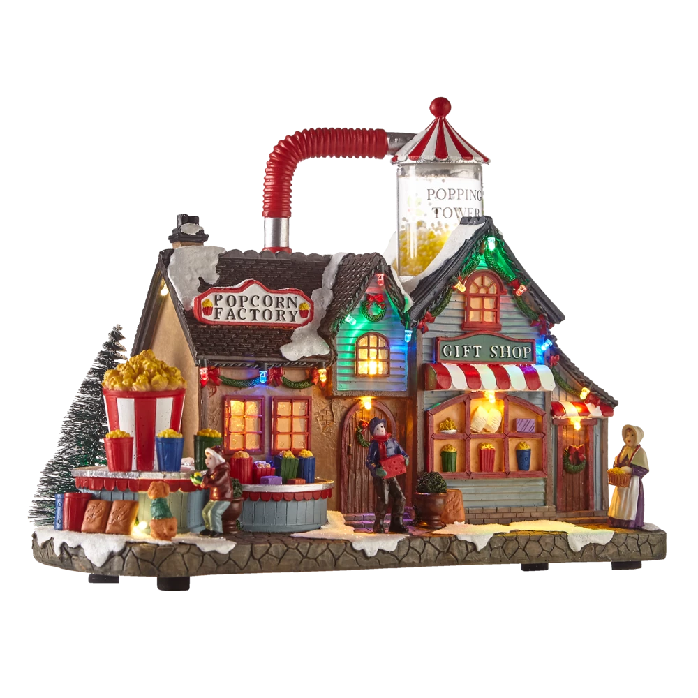 For Living LED Christmas Village Scene Popcorn Plant Decoration Set, 12 5/8-in