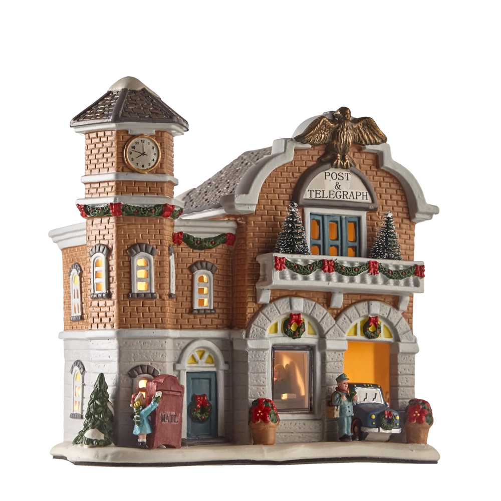 For Living Christmas Village Scene Post Office Decoration Set, 9-in
