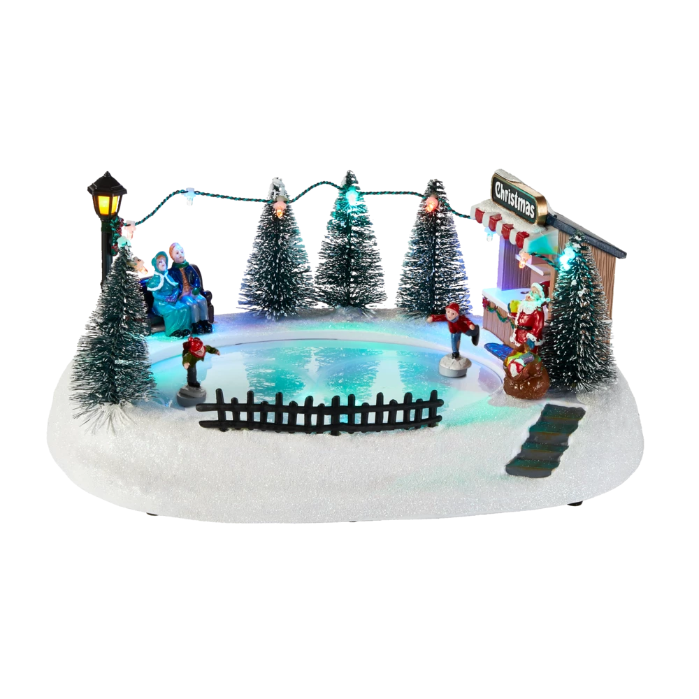For Living Christmas Village Skating Rink Decoration Set, 11-3/8-in