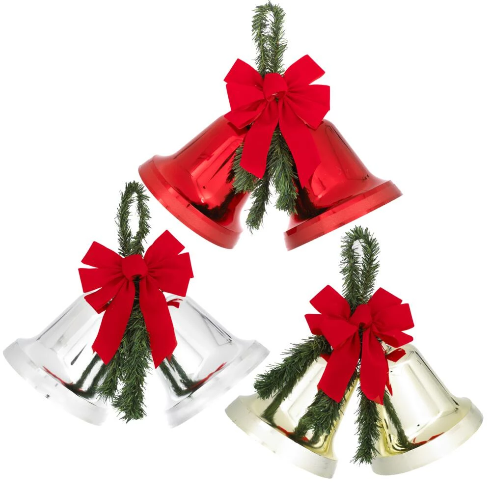 For Living Christmas Decoration Bells, Assorted Colours, 9 1/2-in, 2-pk