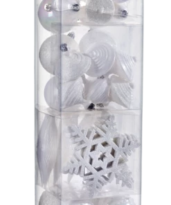 For Living Shatterproof Christmas Decoration Ball Ornament Icon Set, White, 52-pc