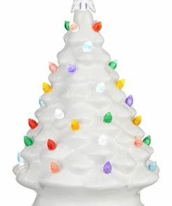 For Living Ceramic Battery Operated Christmas Decoration Tabletop Tree, White, 8-in