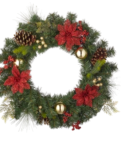 For Living Christmas Decoration Mixed Pine Wreath, Red, 22-in