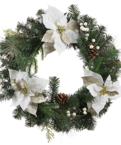 For Living Christmas Decoration Mixed Pine Wreath, White, 22-in